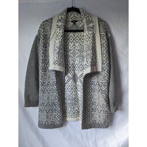 TALBOTS Cardigan Sweater Wool Cashmere Blend Nordic Gray Ivory Size MP